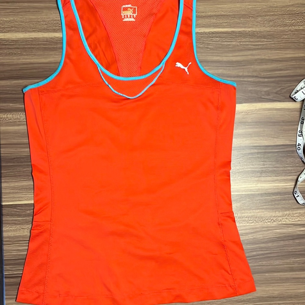 Puma orange exercise tank with blue trim